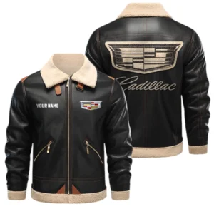 Cadillac PU Leather Fleece Lining Bomber Jacket Winter Coat Custom Name