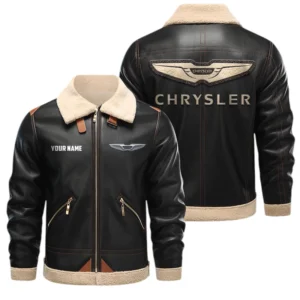 Chrysler PU Leather Fleece Lining Bomber Jacket Winter Coat Custom Name