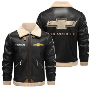 Chevrolet PU Leather Fleece Lining Bomber Jacket Winter Coat Custom Name