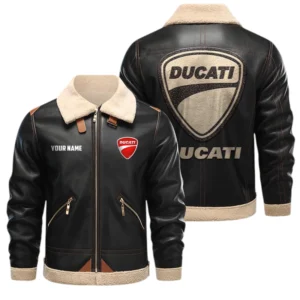 Ducati PU Leather Fleece Lining Bomber Jacket Winter Coat Custom Name