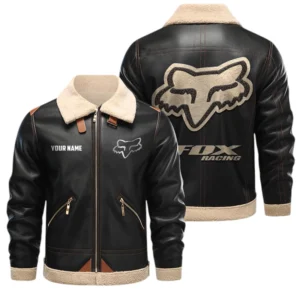 Fox Racing PU Leather Fleece Lining Bomber Jacket Winter Coat Custom Name
