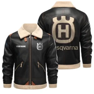 Husqvarna Motorcycles PU Leather Fleece Lining Bomber Jacket Winter Coat Custom Name