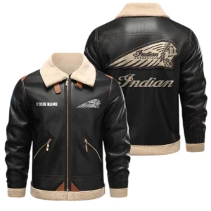 Indian Motorcycle PU Leather Fleece Lining Bomber Jacket Winter Coat Custom Name