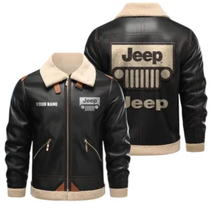 Jeep PU Leather Fleece Lining Bomber Jacket Winter Coat Custom Name
