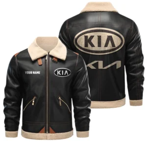 KIA PU Leather Fleece Lining Bomber Jacket Winter Coat Custom Name