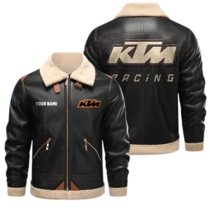 KTM Factory Racing PU Leather Fleece Lining Bomber Jacket Winter Coat Custom Name
