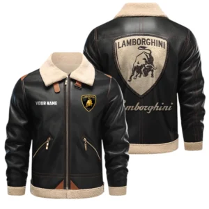 Lamborghini PU Leather Fleece Lining Bomber Jacket Winter Coat Custom Name