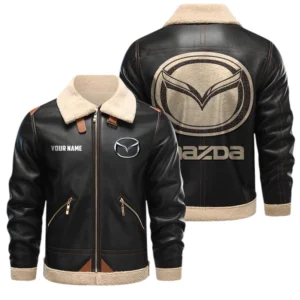 Mazda PU Leather Fleece Lining Bomber Jacket Winter Coat Custom Name