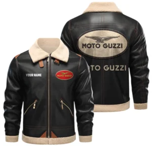 Moto Guzzi PU Leather Fleece Lining Bomber Jacket Winter Coat Custom Name