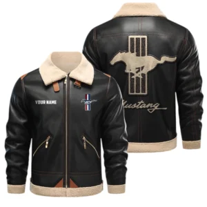 Mustang PU Leather Fleece Lining Bomber Jacket Winter Coat Custom Name
