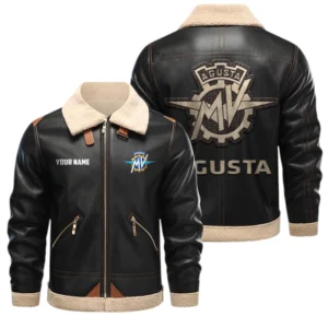 MV Agusta PU Leather Fleece Lining Bomber Jacket Winter Coat Custom Name
