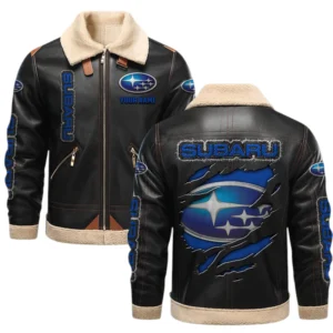 Subaru PU Leather Fleece Lining Bomber Jacket Winter Coat Custom Name