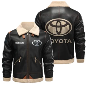 Toyota PU Leather Fleece Lining Bomber Jacket Winter Coat Custom Name