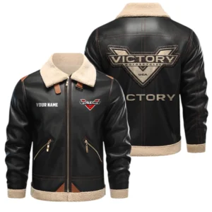 Victory Motorcycles PU Leather Fleece Lining Bomber Jacket Winter Coat Custom Name