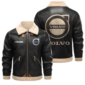 Volvo PU Leather Fleece Lining Bomber Jacket Winter Coat Custom Name