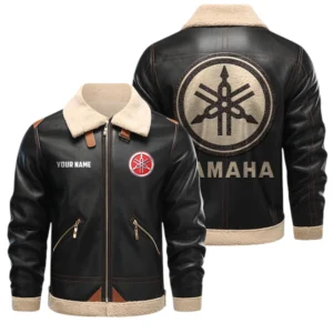 Yamaha Motor PU Leather Fleece Lining Bomber Jacket Winter Coat Custom Name
