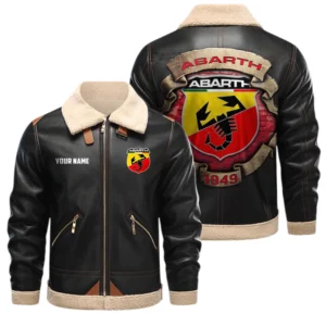 Abarth PU Leather Fleece Lining Bomber Jacket Winter Coat Custom Text