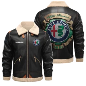 Alfa Romeo PU Leather Fleece Lining Bomber Jacket Winter Coat Custom Text