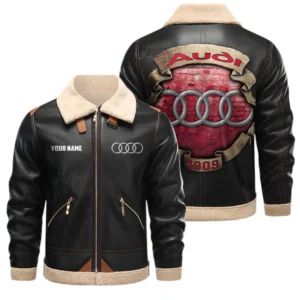 Audi PU Leather Fleece Lining Bomber Jacket Winter Coat Custom Text