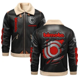 Bimota PU Leather Fleece Lining Bomber Jacket Winter Coat Custom Text