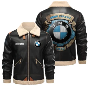 BMW M Motorsport Racing PU Leather Fleece Lining Bomber Jacket Winter Coat Custom Text