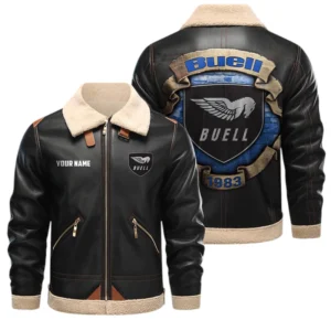 Buell Motorcycles PU Leather Fleece Lining Bomber Jacket Winter Coat Custom Text