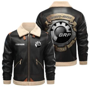 Can Am BRP PU Leather Fleece Lining Bomber Jacket Winter Coat Custom Text