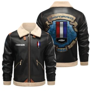 Chevrolet Camaro PU Leather Fleece Lining Bomber Jacket Winter Coat Custom Text