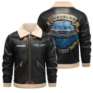 Chrysler PU Leather Fleece Lining Bomber Jacket Winter Coat Custom Text