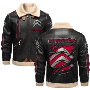 Citroen PU Leather Fleece Lining Bomber Jacket Winter Coat Custom Text