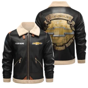 Chevrolet PU Leather Fleece Lining Bomber Jacket Winter Coat Custom Text