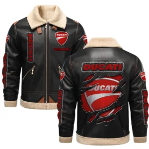 Ducati PU Leather Fleece Lining Bomber Jacket Winter Coat Custom Text