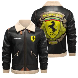Ferrari PU Leather Fleece Lining Bomber Jacket Winter Coat Custom Text