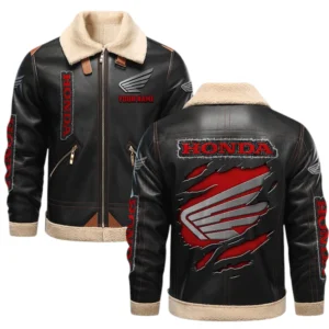 Honda Motor PU Leather Fleece Lining Bomber Jacket Winter Coat Custom Text
