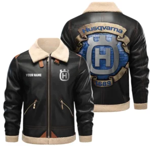 Husqvarna Motorcycles PU Leather Fleece Lining Bomber Jacket Winter Coat Custom Text