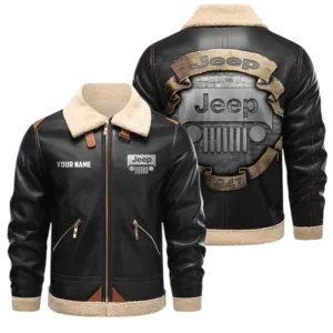 Jeep PU Leather Fleece Lining Bomber Jacket Winter Coat Custom Text