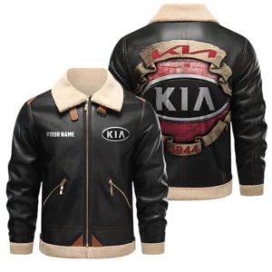 KIA PU Leather Fleece Lining Bomber Jacket Winter Coat Custom Text