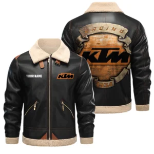 KTM Factory Racing PU Leather Fleece Lining Bomber Jacket Winter Coat Custom Text