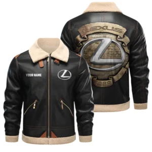 LEXUS PU Leather Fleece Lining Bomber Jacket Winter Coat Custom Text