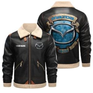 Mazda PU Leather Fleece Lining Bomber Jacket Winter Coat Custom Text