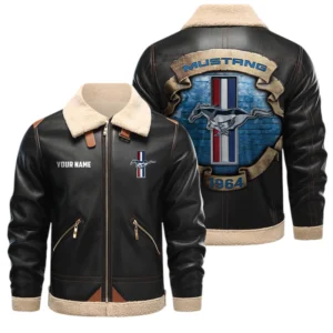 Mustang PU Leather Fleece Lining Bomber Jacket Winter Coat Custom Text