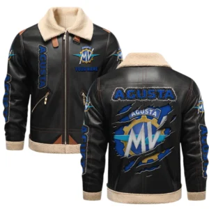 MV Agusta PU Leather Fleece Lining Bomber Jacket Winter Coat Custom Text