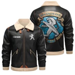 Peugeot PU Leather Fleece Lining Bomber Jacket Winter Coat Custom Text
