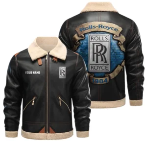 Rolls Royce PU Leather Fleece Lining Bomber Jacket Winter Coat Custom Text