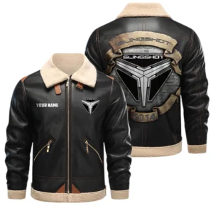 Slingshot PU Leather Fleece Lining Bomber Jacket Winter Coat Custom Text