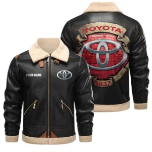 Toyota PU Leather Fleece Lining Bomber Jacket Winter Coat Custom Text