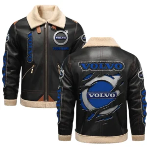 Volvo PU Leather Fleece Lining Bomber Jacket Winter Coat Custom Text