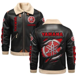 Yamaha Motor PU Leather Fleece Lining Bomber Jacket Winter Coat Custom Text