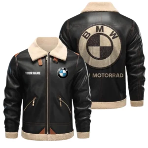 BMW M Motorsport Racing PU Leather Fleece Lining Bomber Jacket Winter Coat Personalized Name