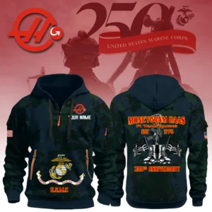 MoneyGram Haas F1 Team Racing x USMC 250th Anniversary 3D Half Zip Hoodie Custom Your Name